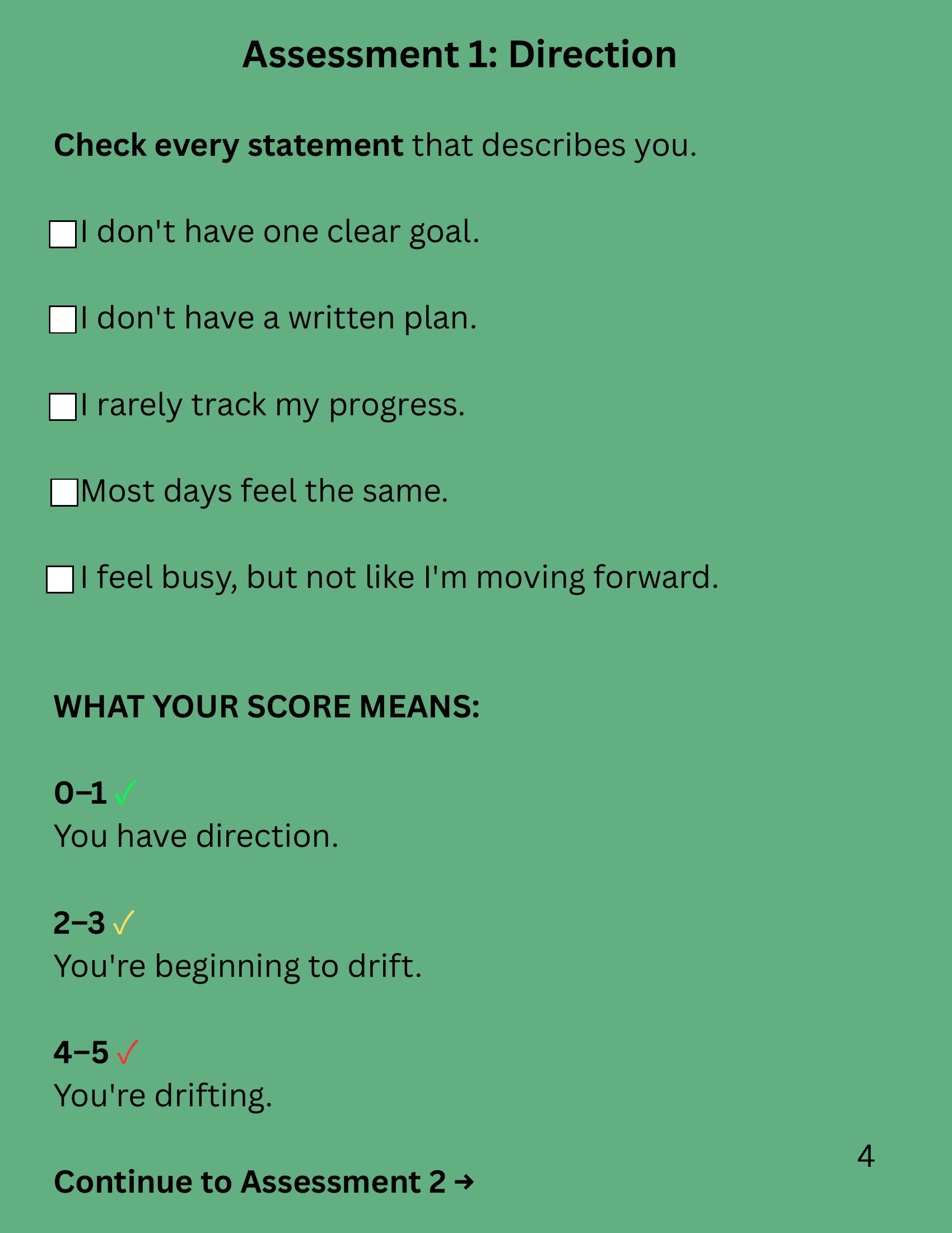 Assessment 1: Direction — check every statement that describes you